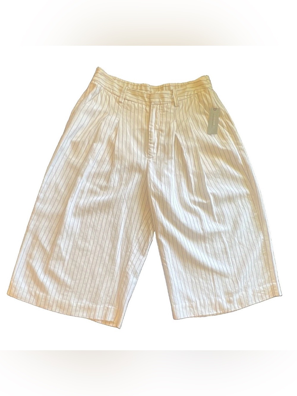 Maeve by Anthropologie Avery Pleated Wide-Leg Culotte Trousers Ivory Pinstripe